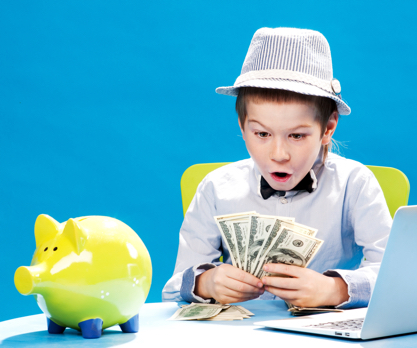 Child Dressed Like a Businessman Counting Money